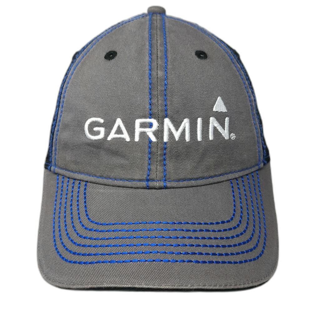 Garmin Trucker Hat Gray One Size Mesh Snapback Blue Contrast Stitching Logo